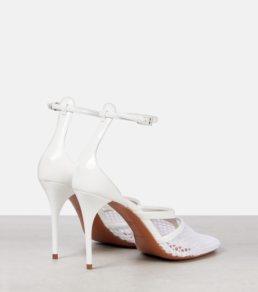 White Alaia Infradito 90 fishnet patent leather pumps - High-Heel Pumps