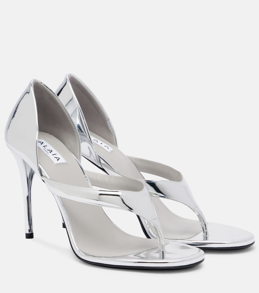 Silver Alaia Infradito mirrored leather thong sandals - High-Heel Sandals