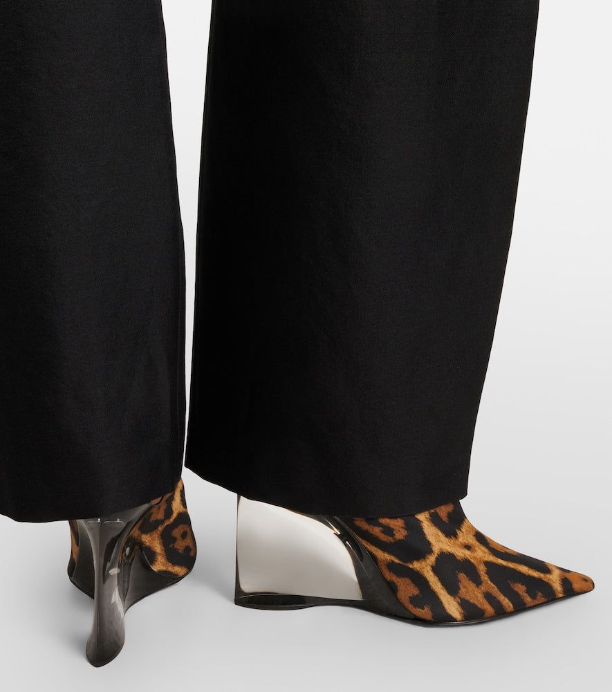 Brown Alaia Invisible animal-print twill wedge mules - High-Heel Pumps
