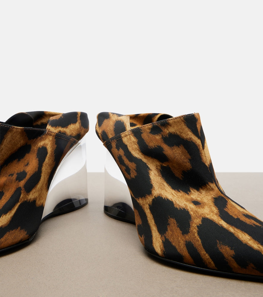 Brown Alaia Invisible animal-print twill wedge mules - High-Heel Pumps