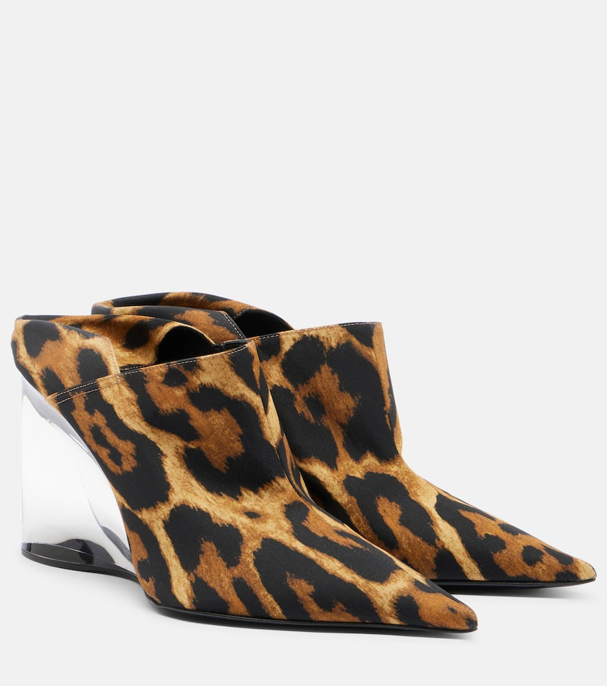 Brown Alaia Invisible animal-print twill wedge mules - High-Heel Pumps