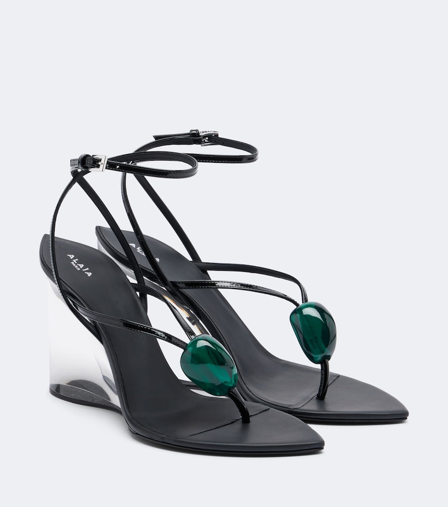 Alaia Invisible leather wedge thong sandals (Black) - Thong Sandals