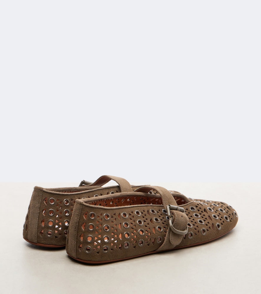 Alaia La Ballerine suede Mary Jane flats - Green Ballerina Flats