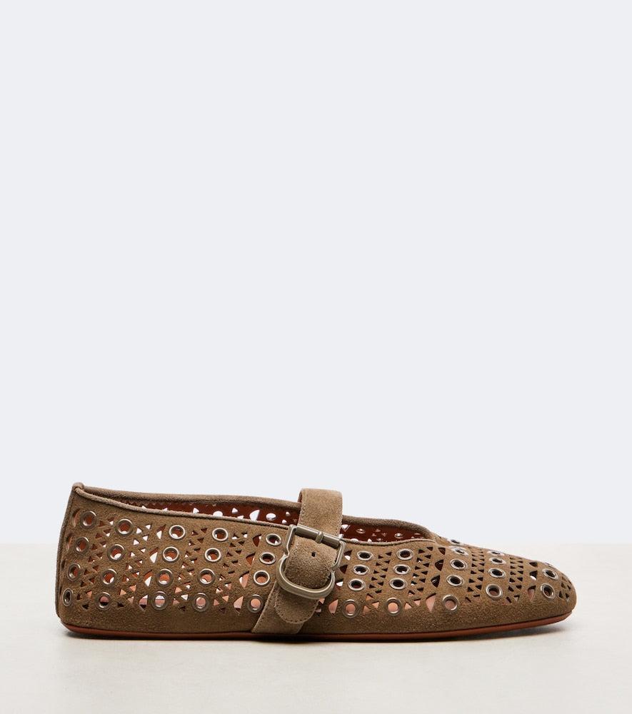 Alaia La Ballerine suede Mary Jane flats - Green Ballerina Flats