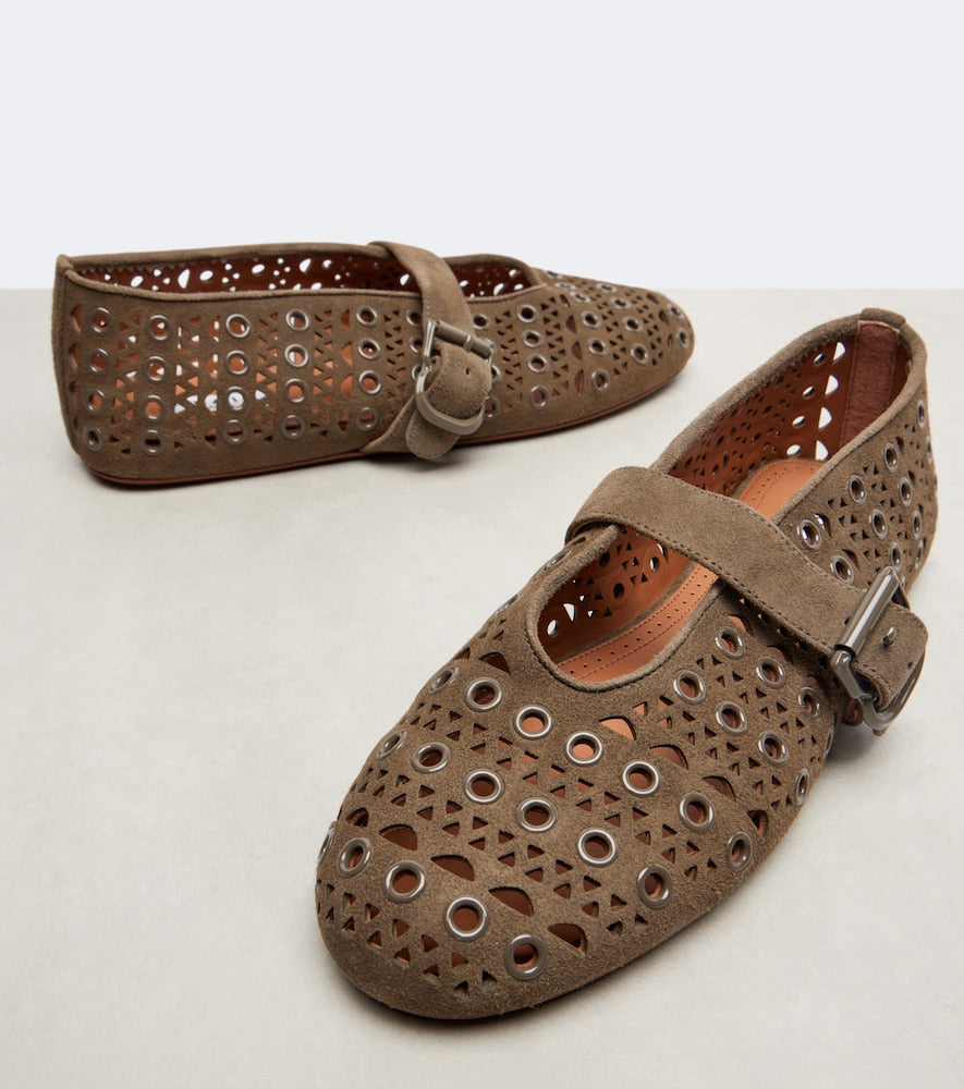Alaia La Ballerine suede Mary Jane flats - Green Ballerina Flats