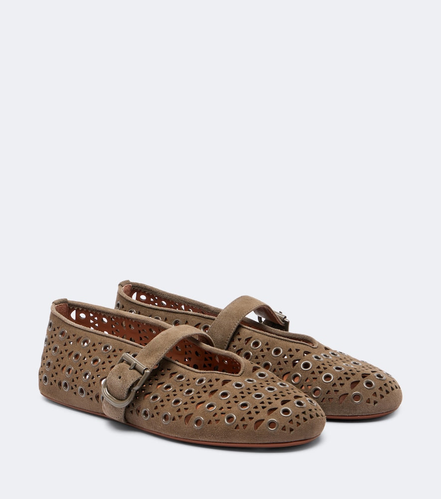 Alaia La Ballerine suede Mary Jane flats - Green Ballerina Flats