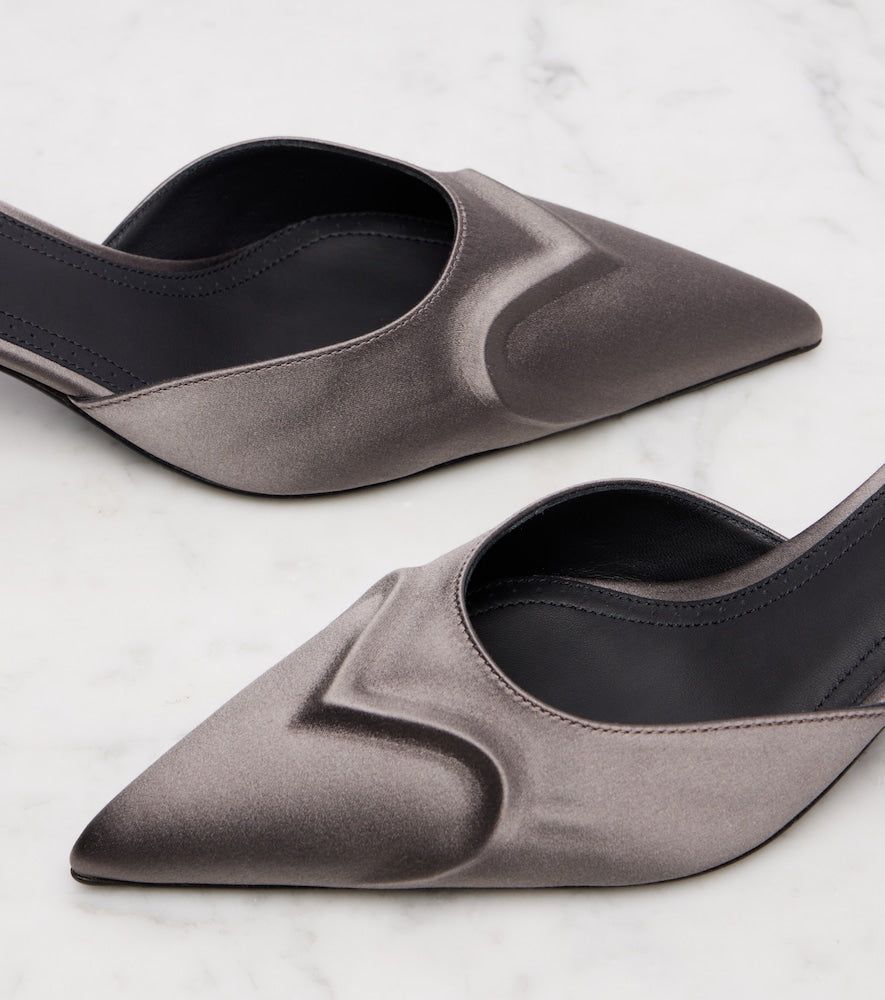 Alaia Le Coeur 3D 55 satin mules in Grey - Mid Heel Pumps