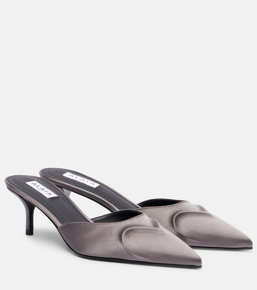 Alaia Le Coeur 3D 55 satin mules in Grey - Mid Heel Pumps