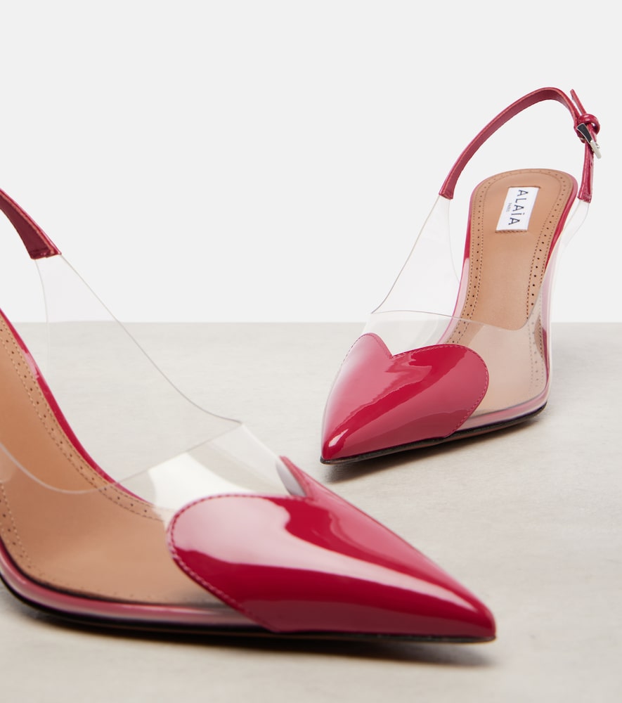 Pink Alaia Le Coeur 90 patent leather slingback pumps - Mid Heel Pumps