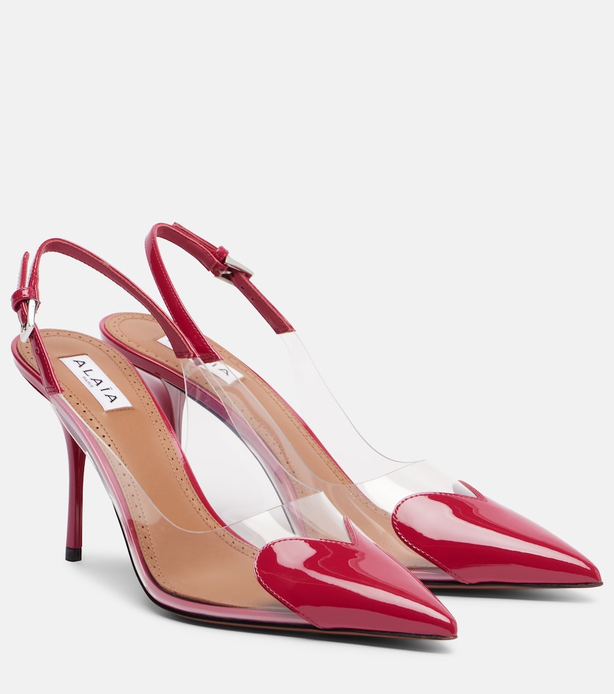 Pink Alaia Le Coeur 90 patent leather slingback pumps - Mid Heel Pumps