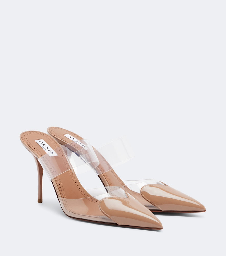Alaia Le Coeur patent leather and PU mules - Beige High-Heel Pumps