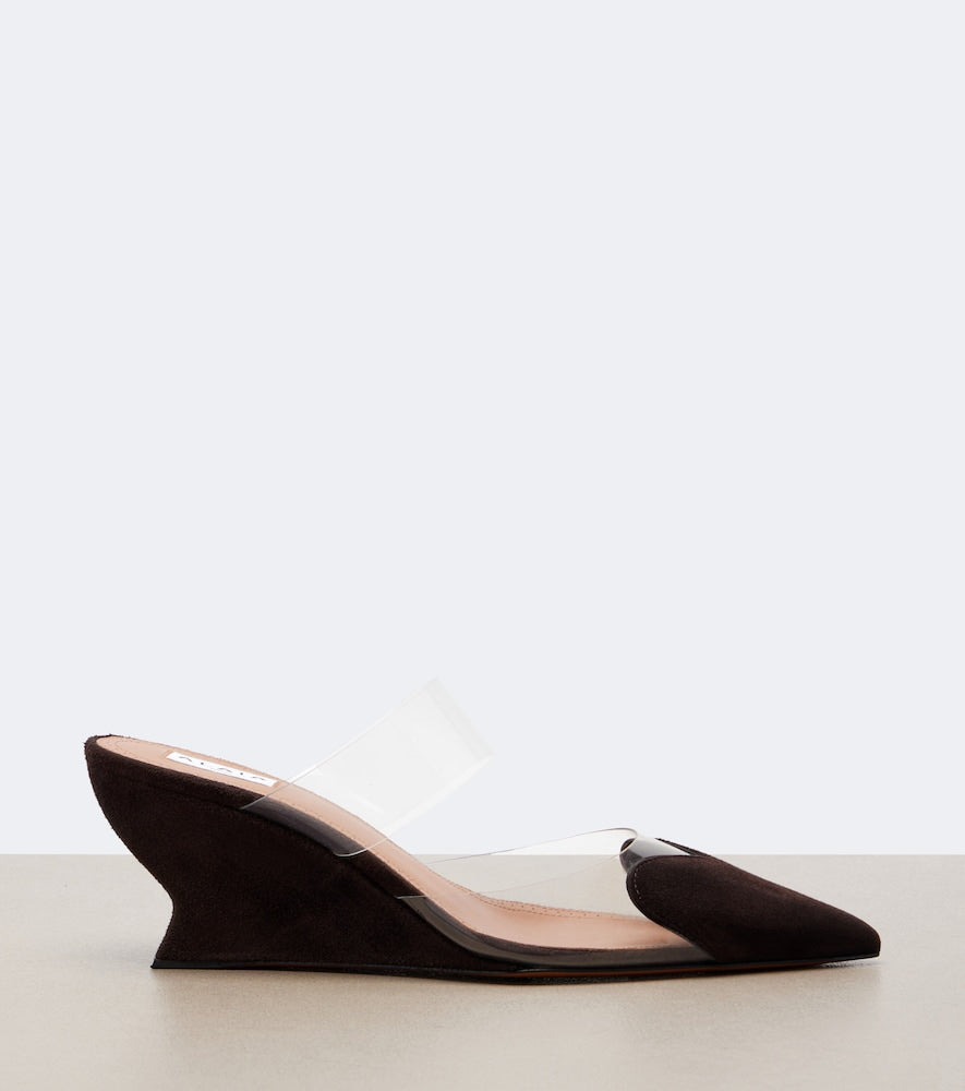 Alaia Le Coeur suede wedge mules (Brown) - Mid Heel Pumps