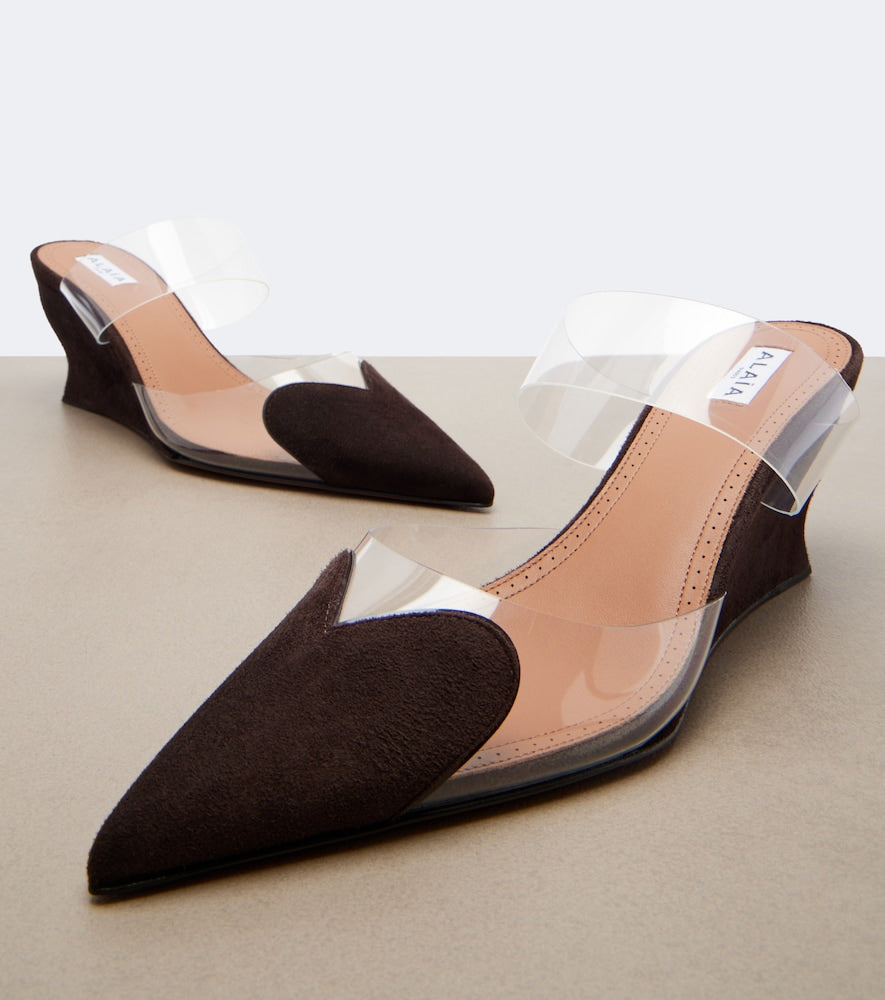 Alaia Le Coeur suede wedge mules (Brown) - Mid Heel Pumps