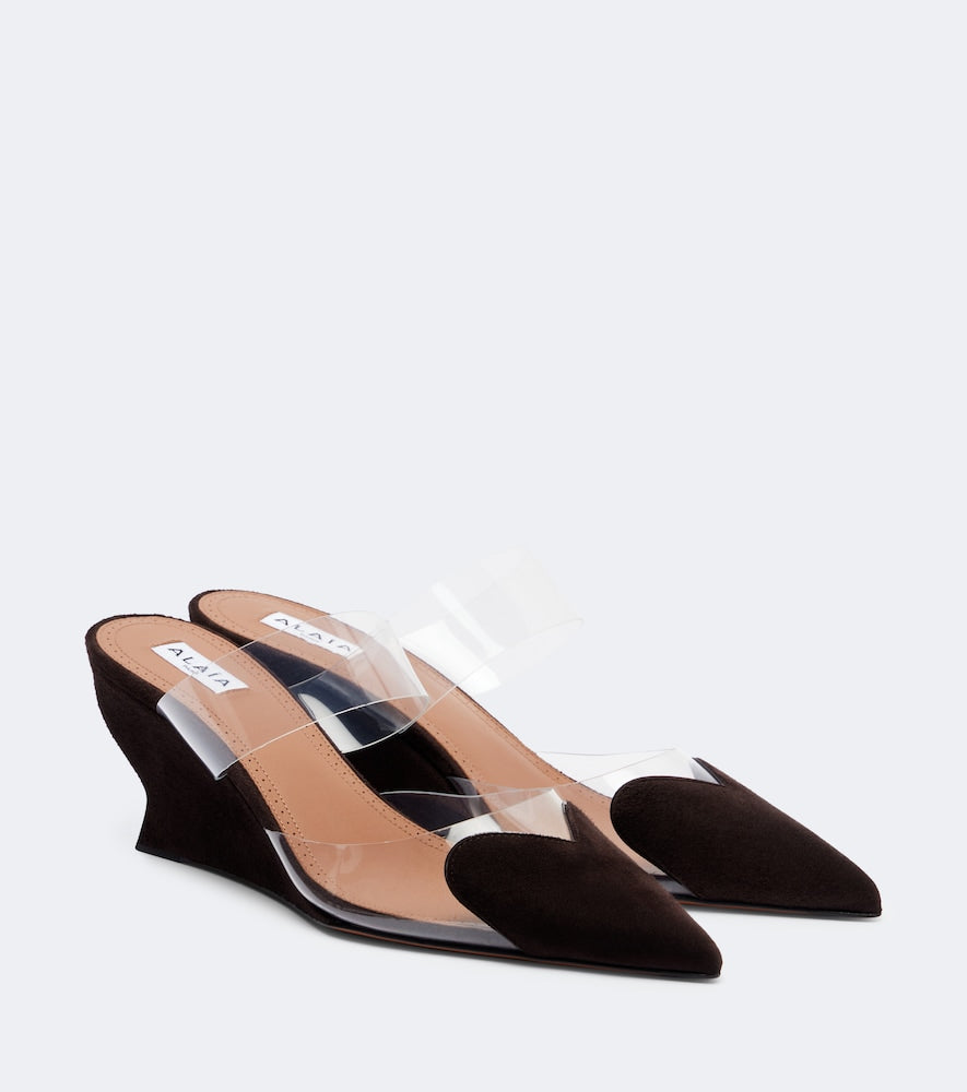 Alaia Le Coeur suede wedge mules (Brown) - Mid Heel Pumps