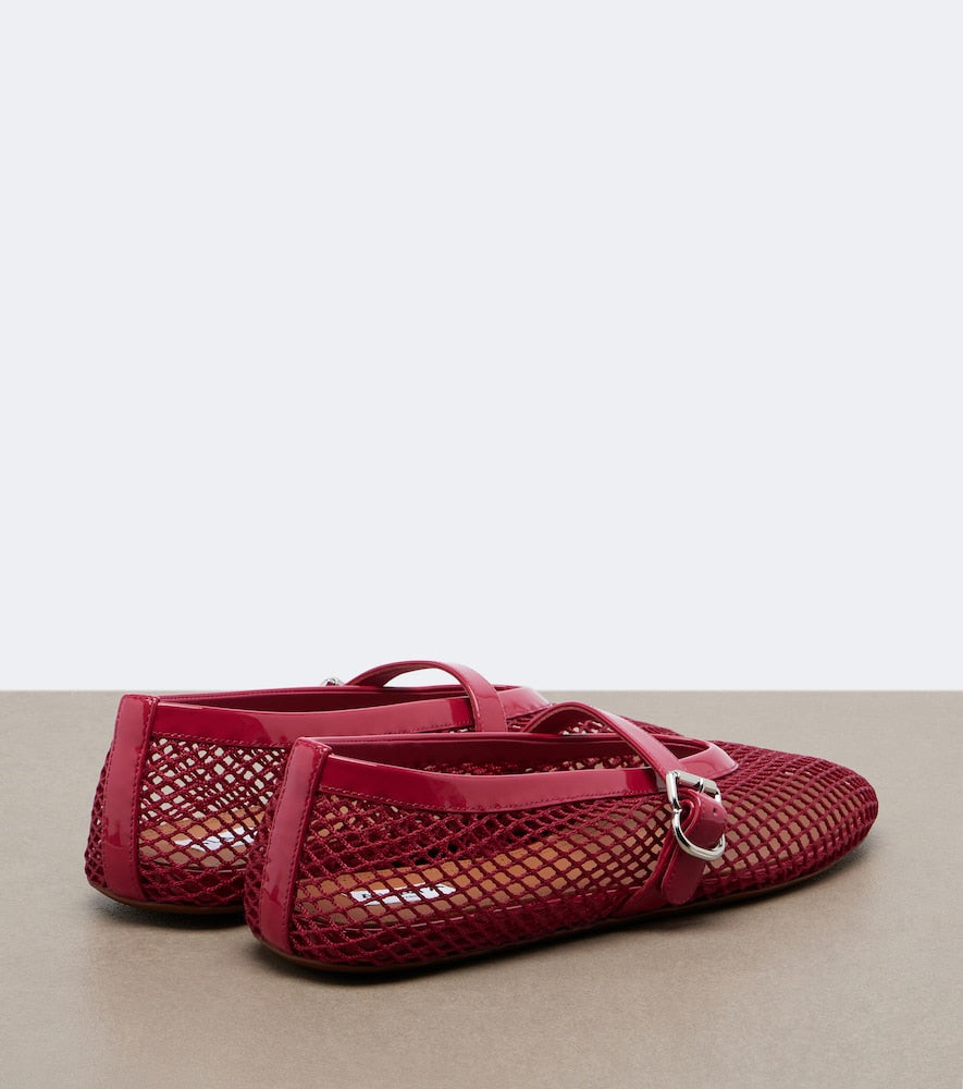 Red Alaia Leather-trimmed fishnet Mary Jane flats - Ballerina Flats