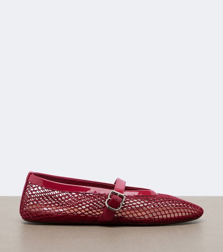 Red Alaia Leather-trimmed fishnet Mary Jane flats - Ballerina Flats