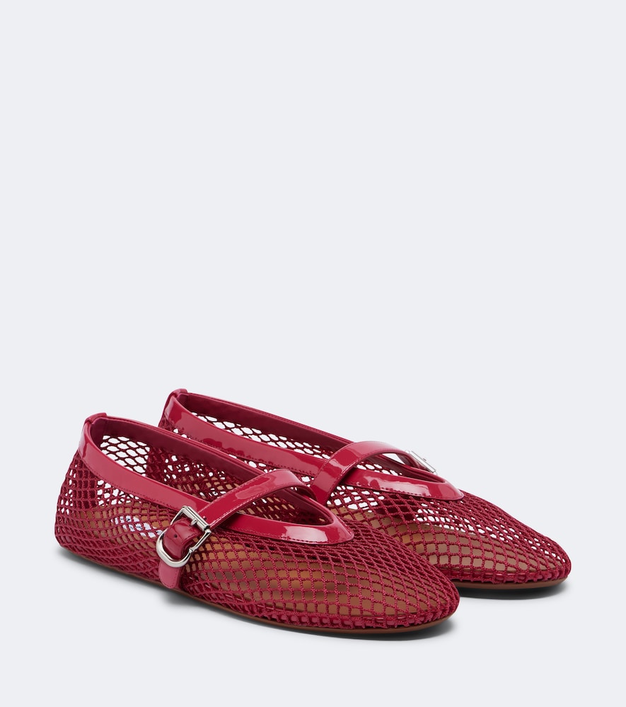 Red Alaia Leather-trimmed fishnet Mary Jane flats - Ballerina Flats