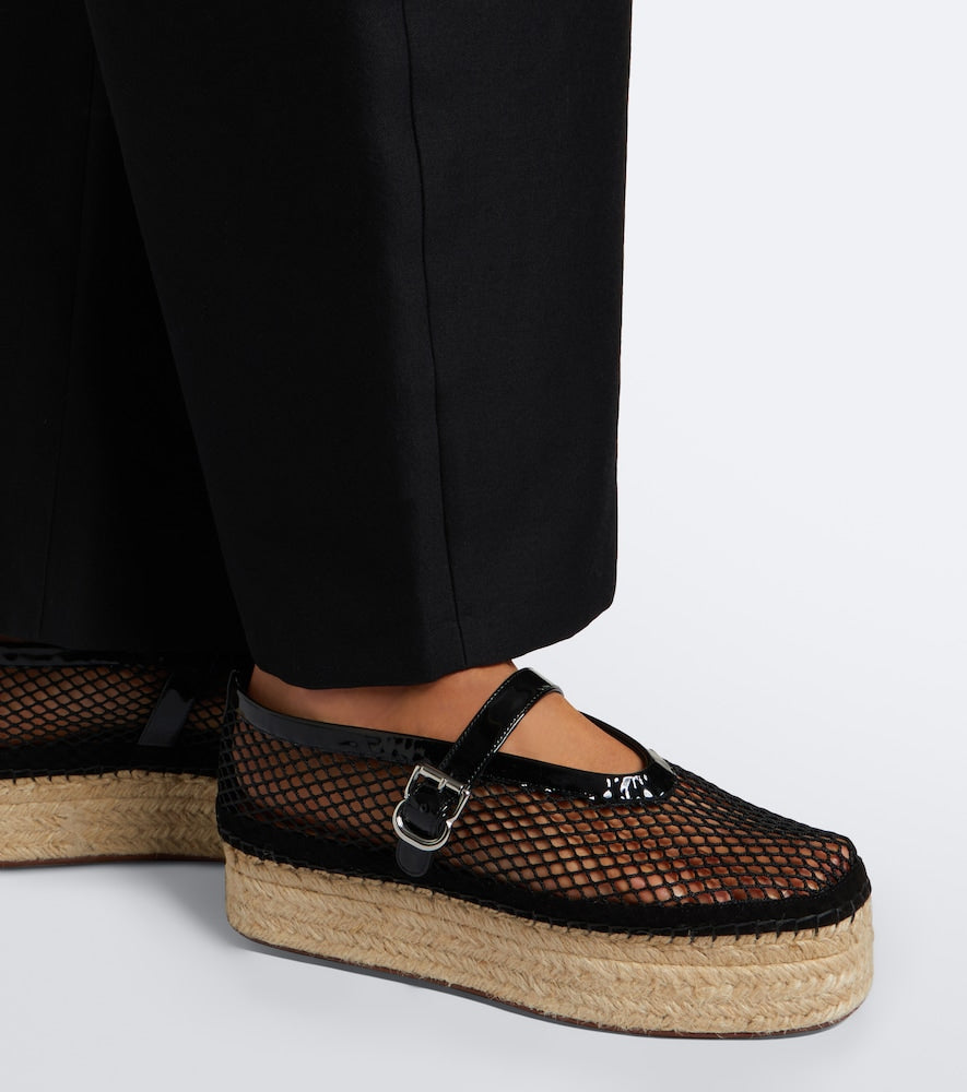 Alaia Leather-trimmed fishnet espadrilles in Black - Flat Espadrilles