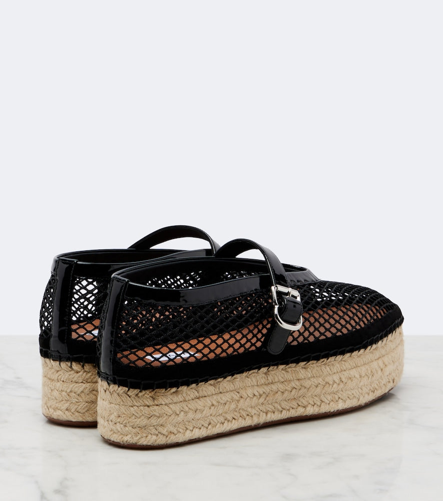 Alaia Leather-trimmed fishnet espadrilles in Black - Flat Espadrilles