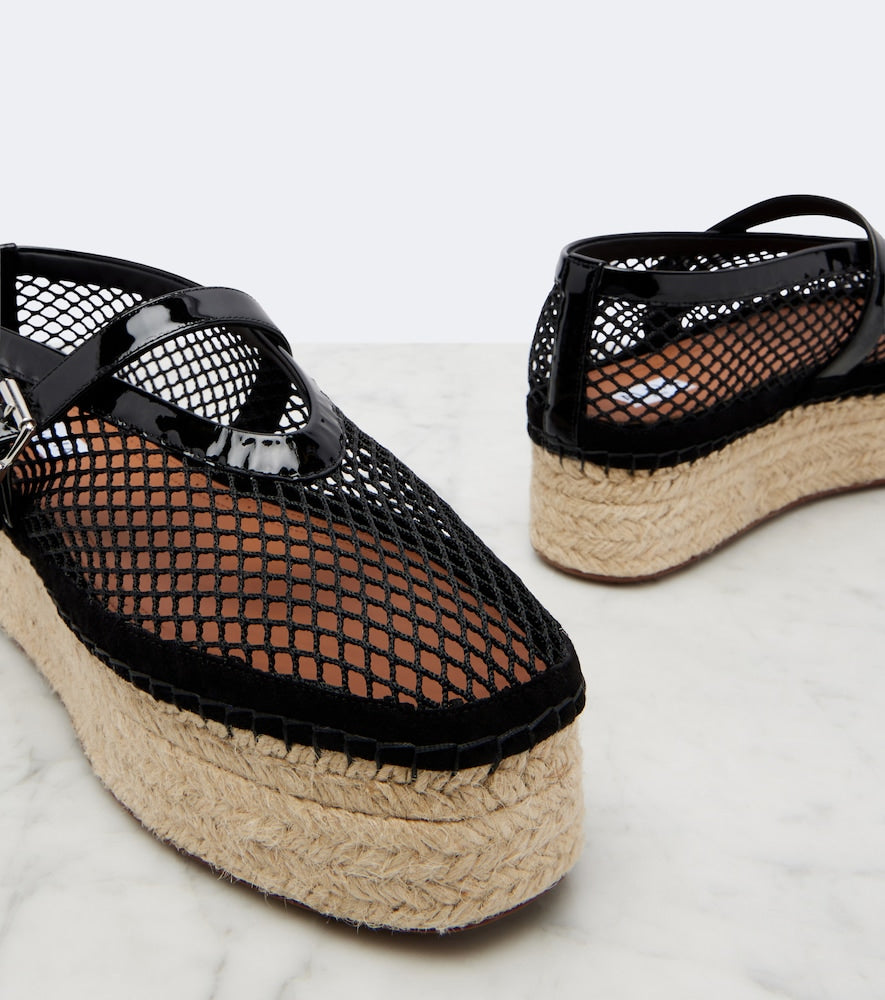 Alaia Leather-trimmed fishnet espadrilles in Black - Flat Espadrilles