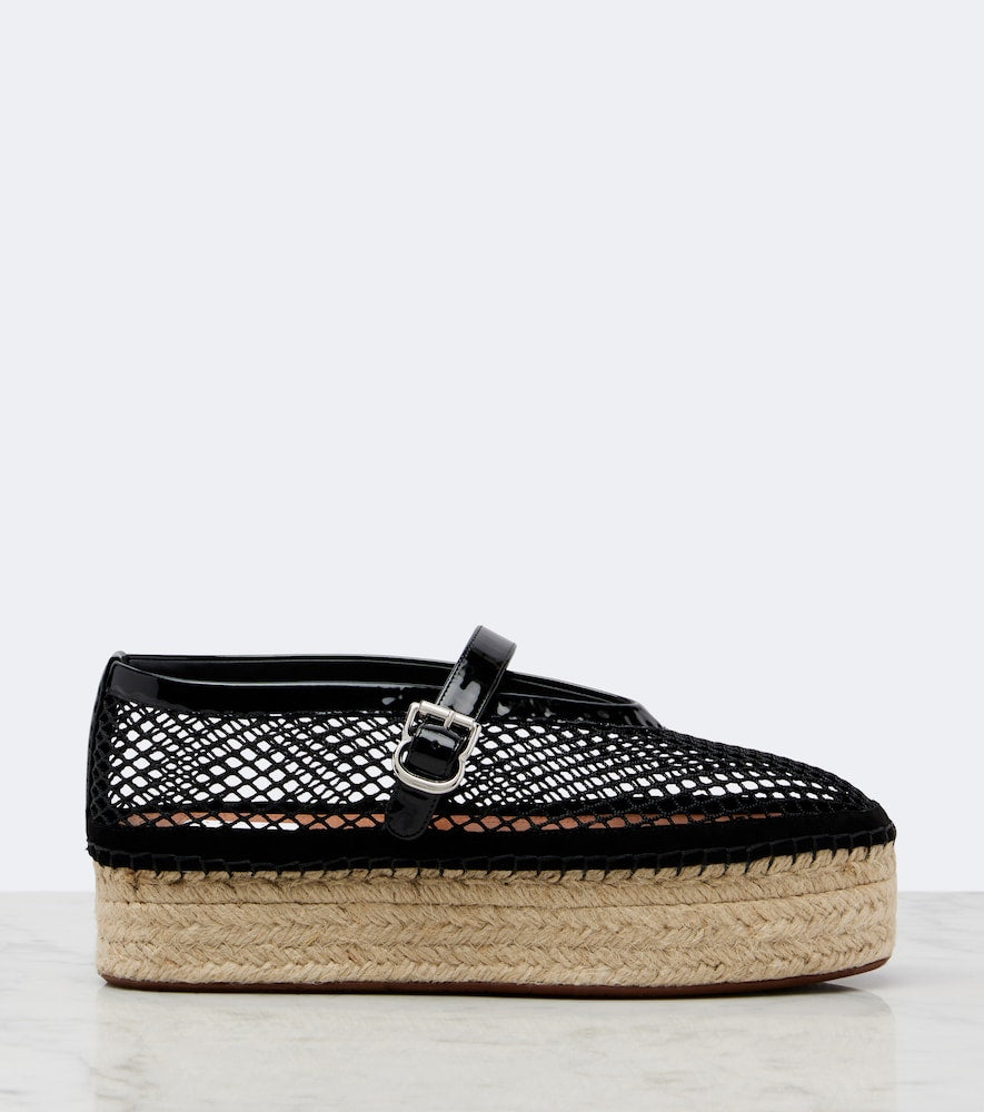 Alaia Leather-trimmed fishnet espadrilles in Black - Flat Espadrilles