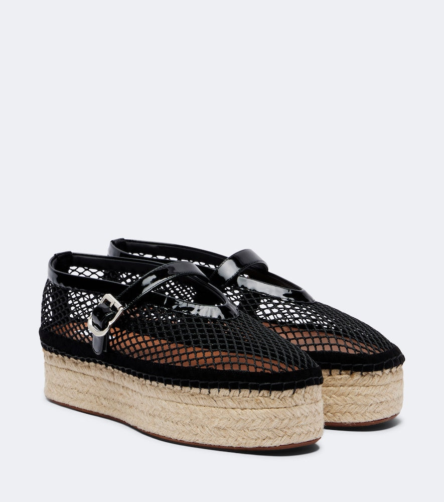 Alaia Leather-trimmed fishnet espadrilles in Black - Flat Espadrilles