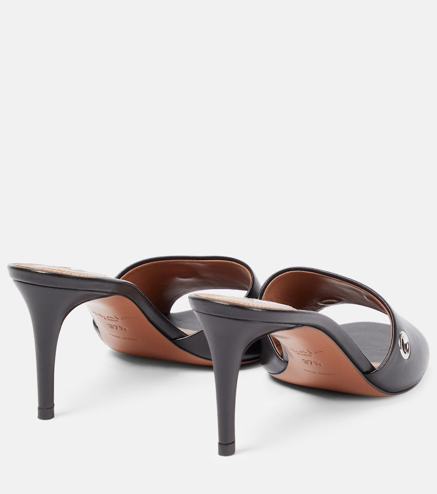 Alaia Oeillets embellished leather sandals (Black) - Mid Heel Sandals