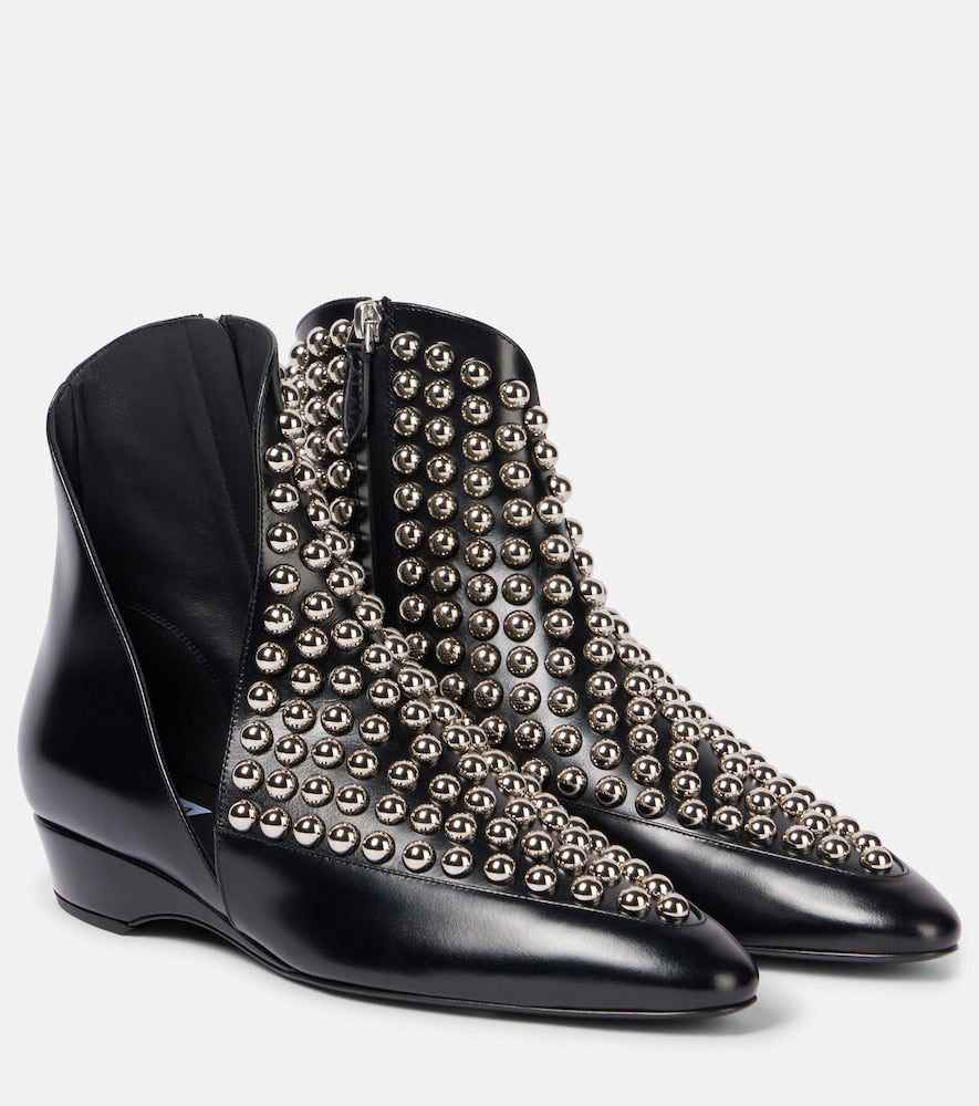 Black Alaia Studded leather ankle boots - Mid Heel Boots