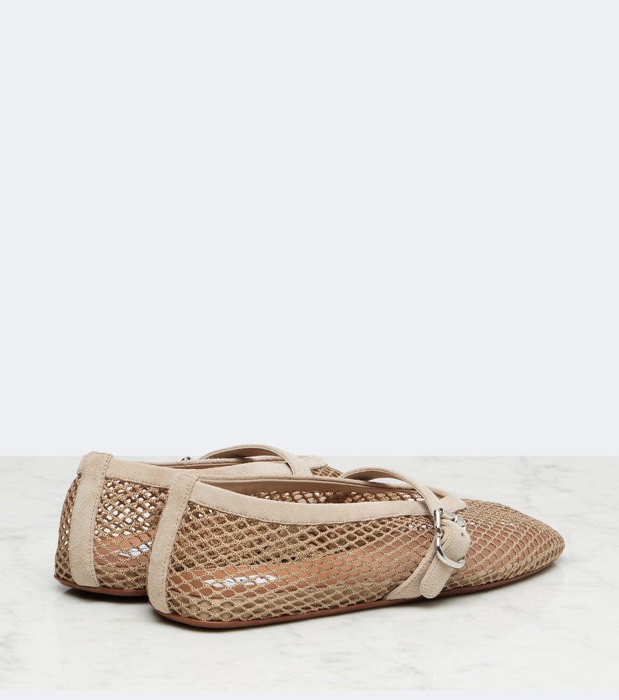 Alaia Suede-trimmed fishnet ballet flats in Beige - Ballerina Flats