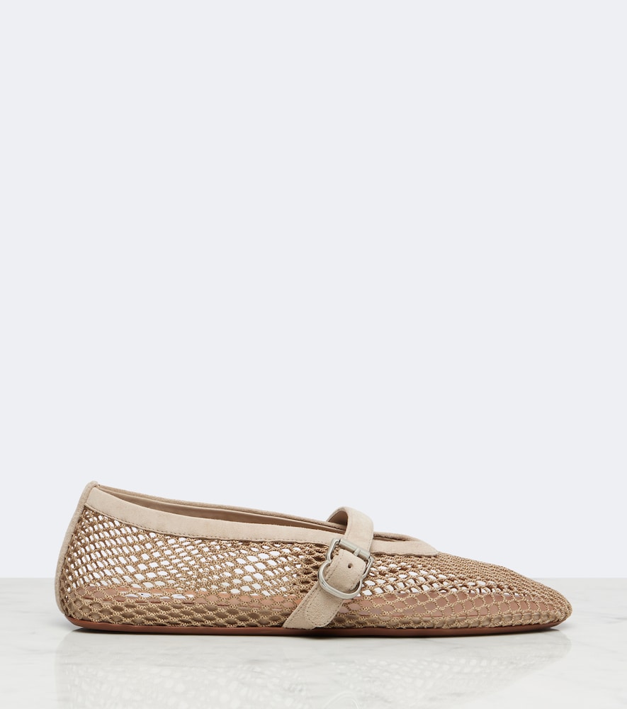 Alaia Suede-trimmed fishnet ballet flats in Beige - Ballerina Flats