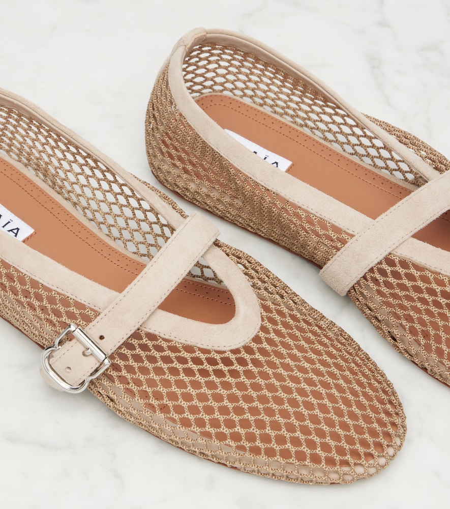 Alaia Suede-trimmed fishnet ballet flats in Beige - Ballerina Flats