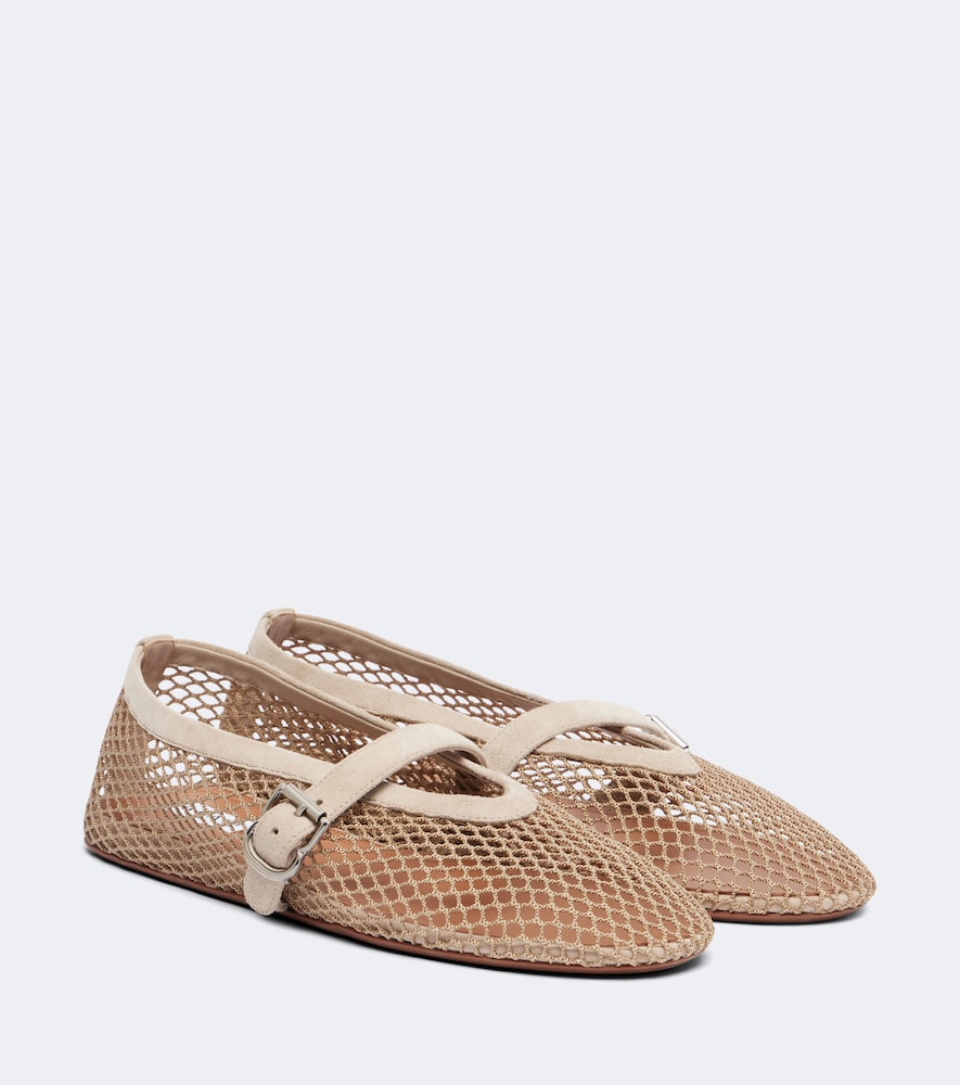 Alaia Suede-trimmed fishnet ballet flats in Beige - Ballerina Flats