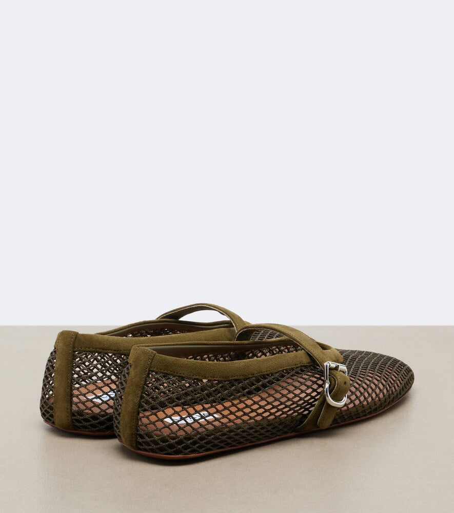 Green Alaia Suede-trimmed fishnet ballet flats - Ballerina Flats