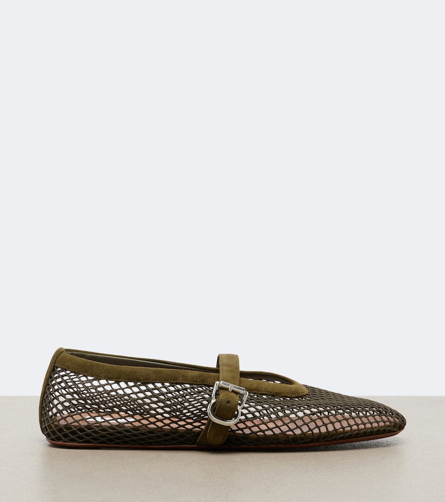 Green Alaia Suede-trimmed fishnet ballet flats - Ballerina Flats