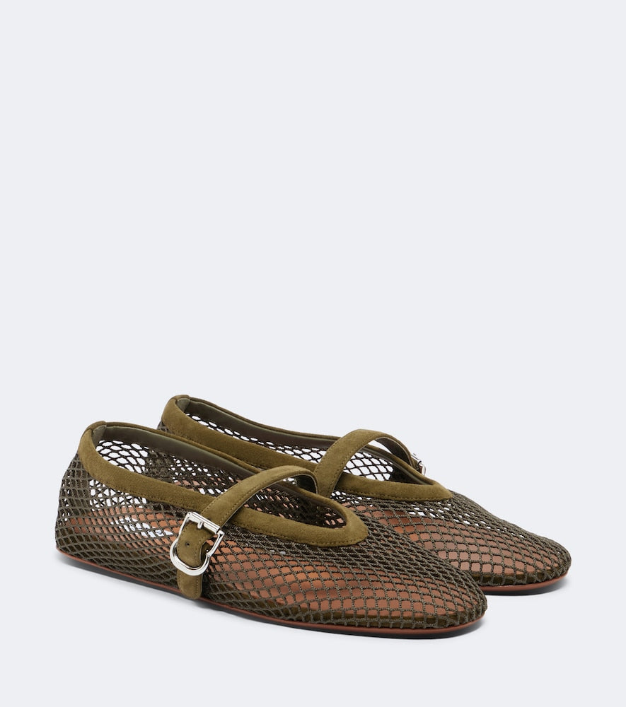 Green Alaia Suede-trimmed fishnet ballet flats - Ballerina Flats
