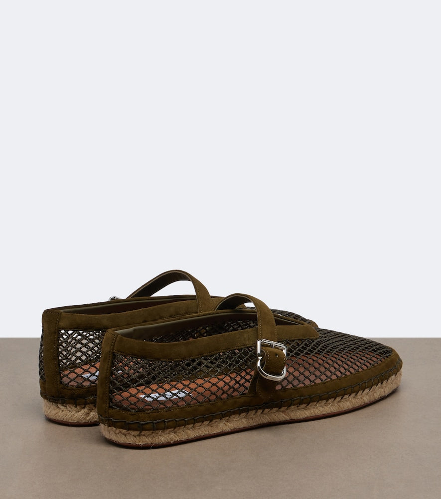 Alaia Suede-trimmed fishnet espadrilles (Green) - Flat Espadrilles