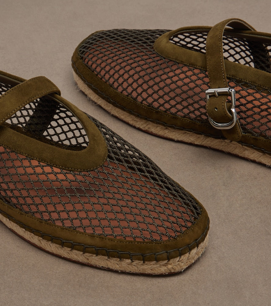 Alaia Suede-trimmed fishnet espadrilles (Green) - Flat Espadrilles