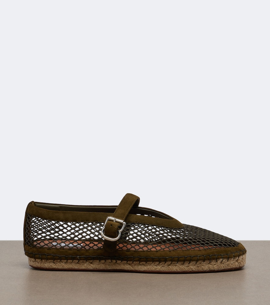 Alaia Suede-trimmed fishnet espadrilles (Green) - Flat Espadrilles