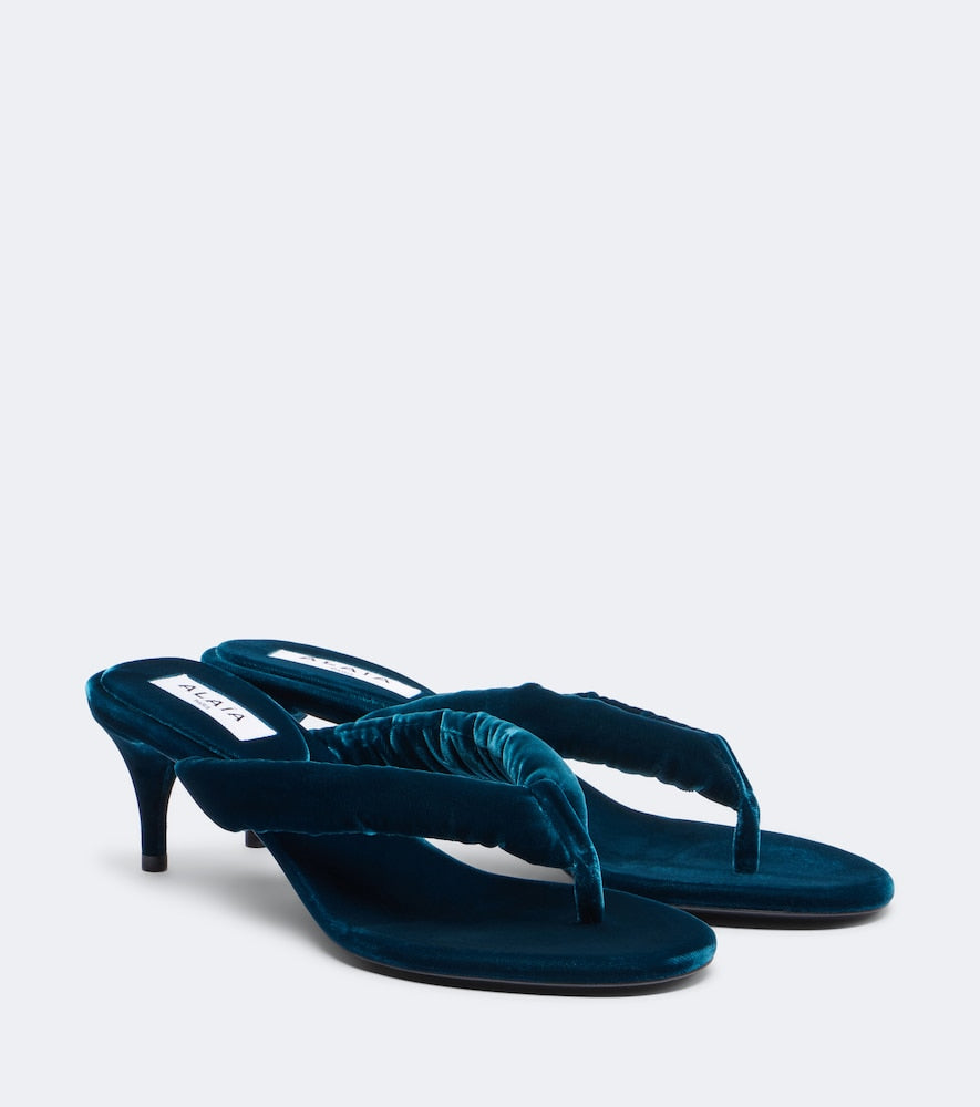 Blue Alaia Velvet thong sandals - Heeled Sandals