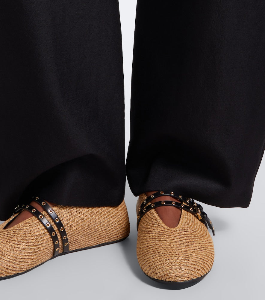 Alaia Woven leather-trimmed ballet flats (Beige) - Ballerina Flats