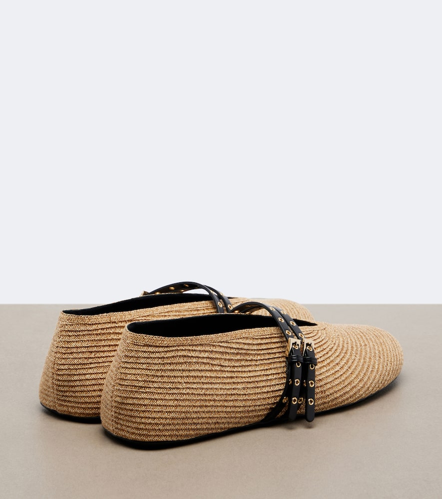Alaia Woven leather-trimmed ballet flats (Beige) - Ballerina Flats