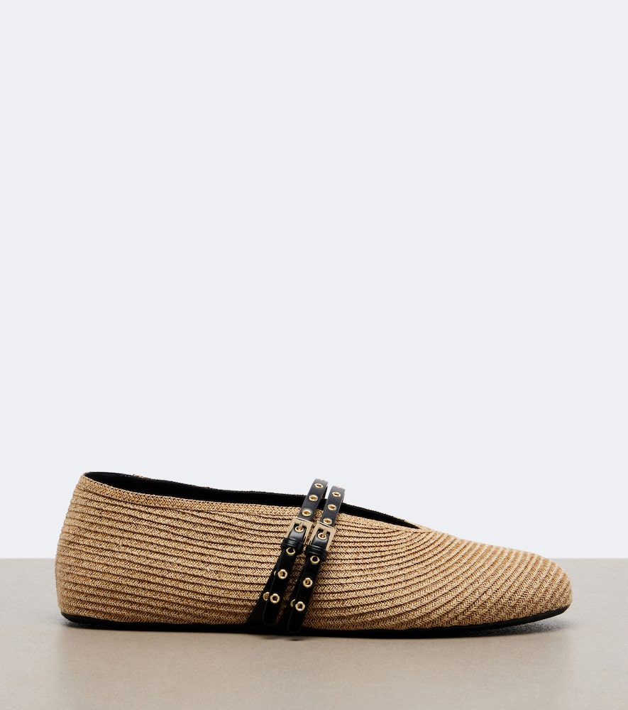 Alaia Woven leather-trimmed ballet flats (Beige) - Ballerina Flats
