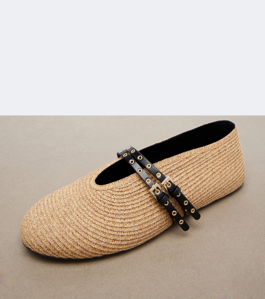 Alaia Woven leather-trimmed ballet flats (Beige) - Ballerina Flats