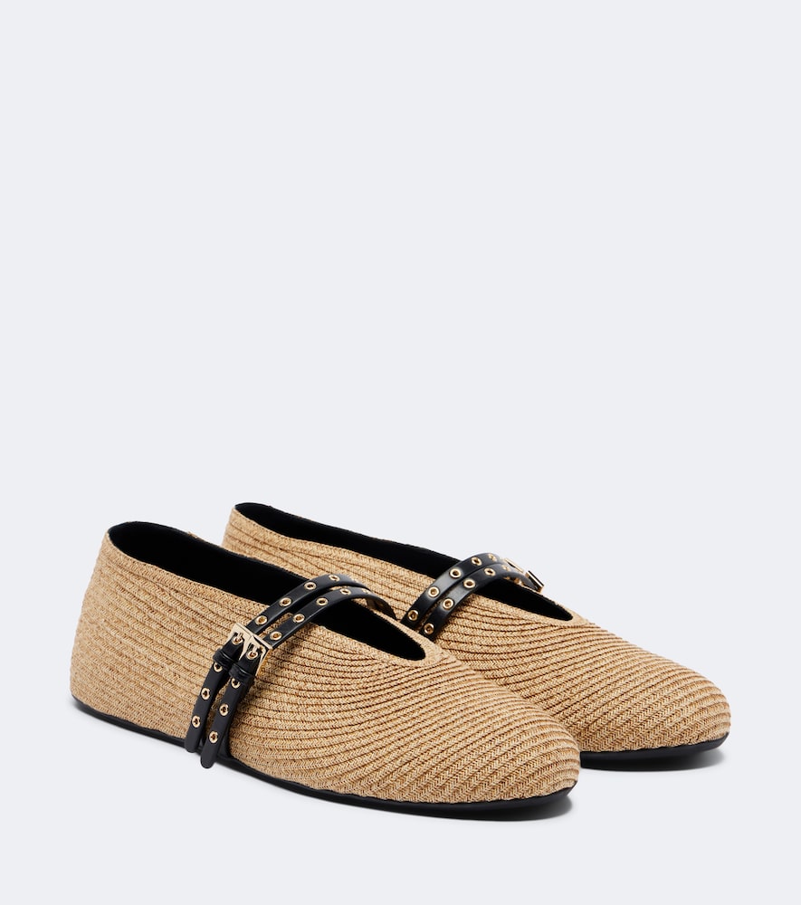 Alaia Woven leather-trimmed ballet flats (Beige) - Ballerina Flats