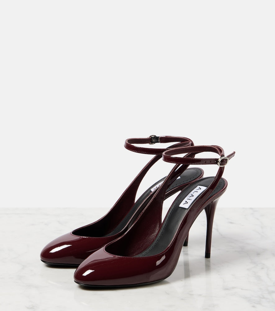 Alaia decollete 90 patent leather pumps (Burgundy) - Mid Heel Pumps