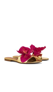Alameda Turquesa Ophelia Sandal in Metallic Gold | Gold & Pink Flat Slides for Women