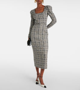 Alessandra Rich Belted Lurex√Ç¬Æ tweed midi dress