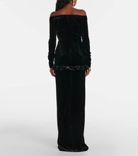 Alessandra Rich Bow-detail off-shoulder velvet gown