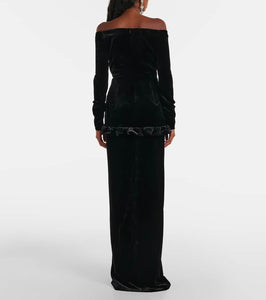 Alessandra Rich Bow-detail off-shoulder velvet gown