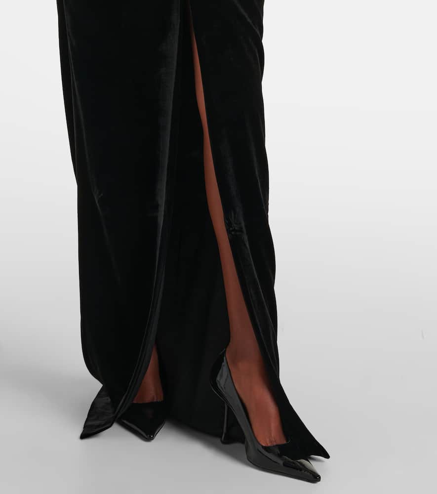Alessandra Rich Bow-detail off-shoulder velvet gown